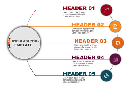 Vector infographic template with 5 wizard steps of startup progress. Editable marketing brochureのイラスト素材