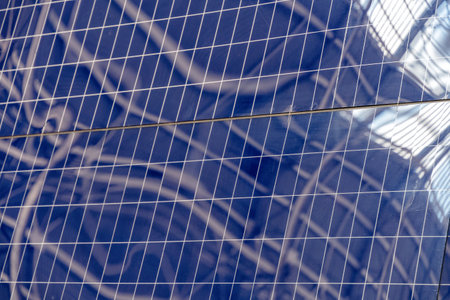 Blue mirror shiny solar panel for eco power generation. Environment conservation conceptsの写真素材