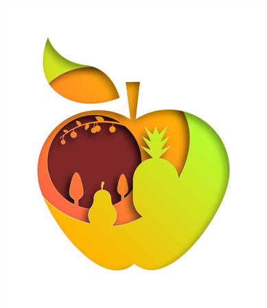 Vector apple in paper art styleのイラスト素材