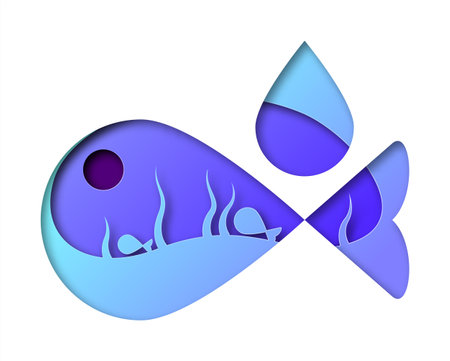 Vector fish in paper art styleのイラスト素材