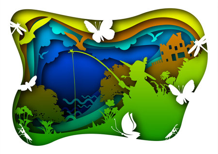 Vector nature in paper art styleのイラスト素材