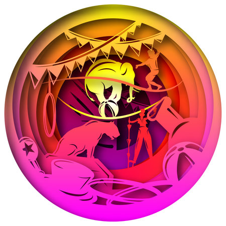 Vector circus in paper art styleのイラスト素材