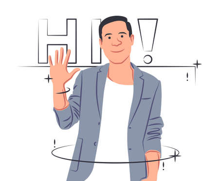 Vector greeting man in shadow of sharp lines styleのイラスト素材