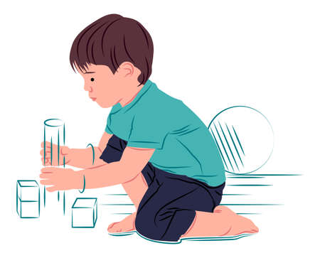 Vector kid in shadow of sharp lines styleのイラスト素材