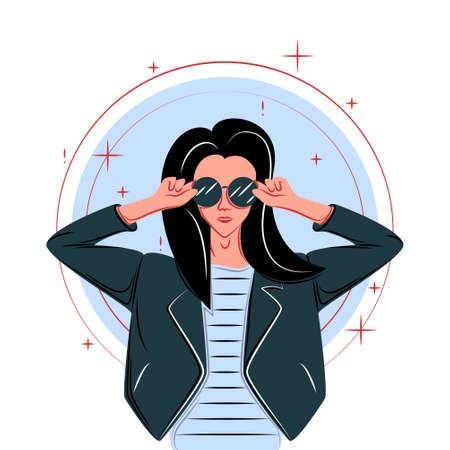 Vector girl in shadow of sharp lines styleのイラスト素材