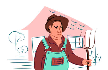 Vector farmer in shadow of sharp lines styleのイラスト素材