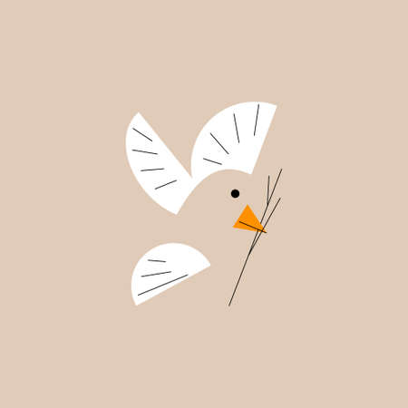 Vector minimalistic bird with branch in outline styleのイラスト素材
