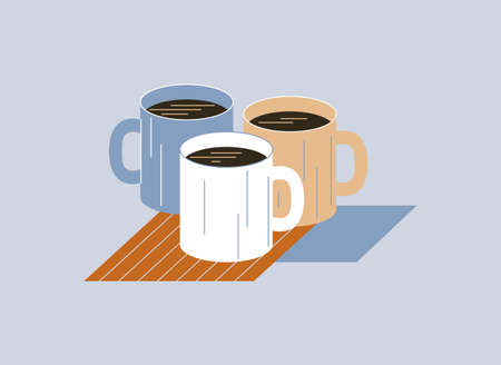 Team mugs. Vector composition in flat styleのイラスト素材