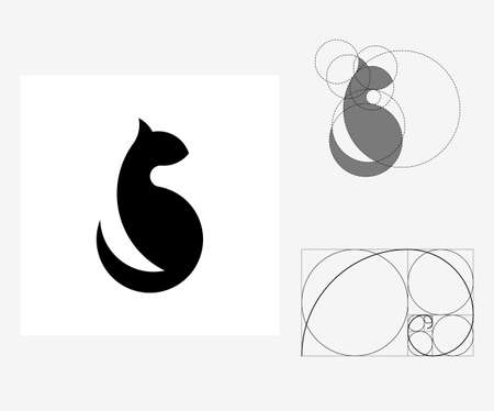 Vector cat in golden ratio style. Editable illustrationのイラスト素材