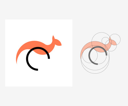 Vector kangaroo in golden ratio style. Editable illustrationのイラスト素材