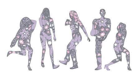 Set of people in brush and lines style . Editable illustrationのイラスト素材