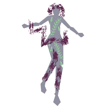 Vector girl in brush and lines style . Editable illustrationのイラスト素材