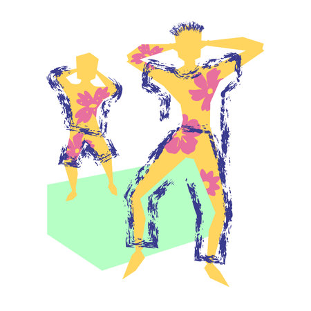 Brothers in brush and lines style . Editable illustrationのイラスト素材