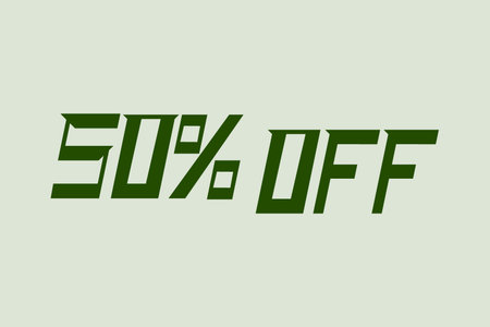 Bold Green 50 Percent OFF Text in Slanted Modern Font for Sale Promotion Retail Banner or...