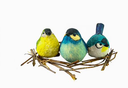 Birds plaster figure isolated on white background.の写真素材