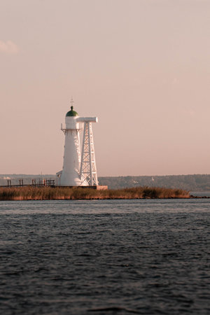 Nikolaevsky Lighthouse in Kronstadt, Gulf of Finland , Baltic Seaの写真素材
