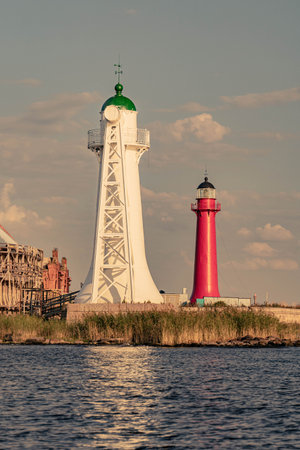 Nikolaevsky Lighthouse in Kronstadt, Gulf of Finland , Baltic Seaの写真素材
