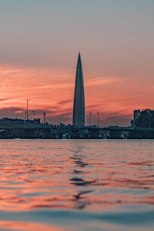 Lakhta Business Center at Sunset in St. Petersburgの写真素材