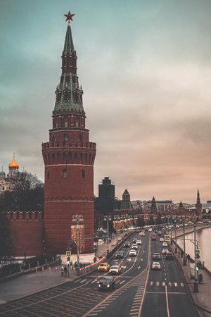 Moscow Kremlin and Red Square in Vintage Styleの写真素材