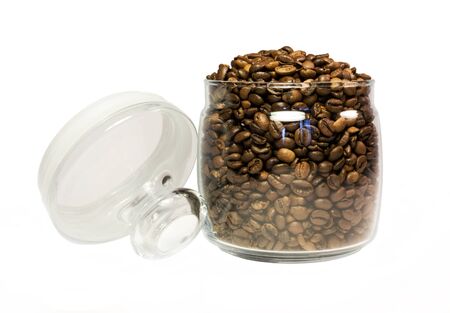 Coffee in a glass jar on a white backgroundの写真素材