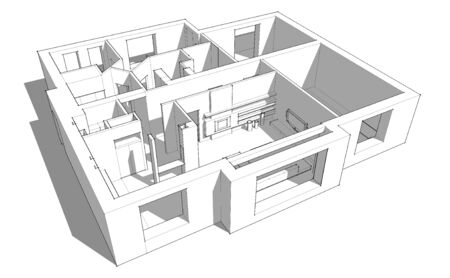 3d apartment sketch on a white background in linesの写真素材