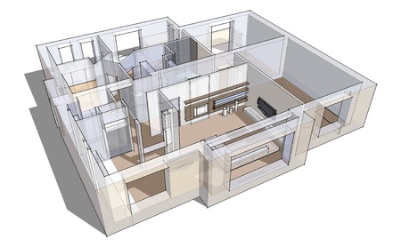 3d apartment sketch on a white background in linesの写真素材