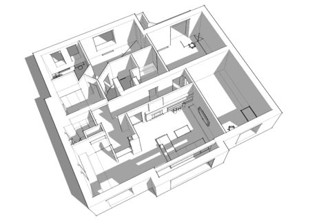 3d apartment sketch on a white background in linesの写真素材
