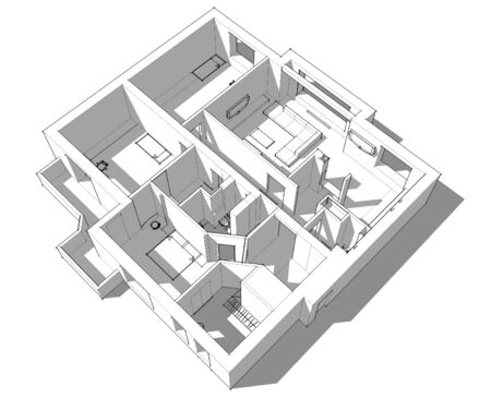 3d apartment sketch on a white background in linesの写真素材