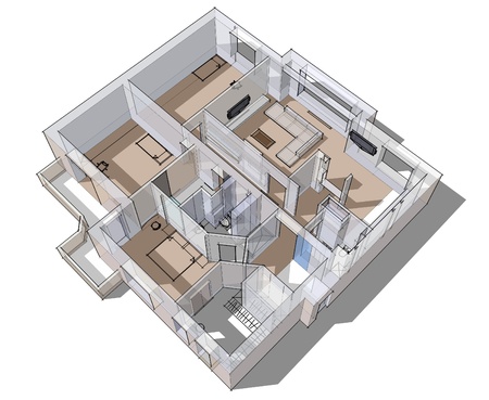 3d apartment sketch on a white background in linesの写真素材