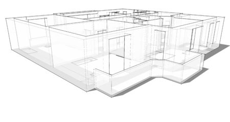 3d apartment sketch on a white background in linesの写真素材