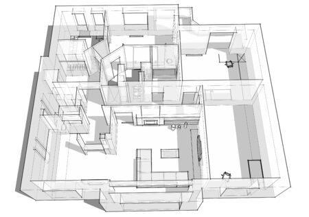 3d apartment sketch on a white background in linesの写真素材