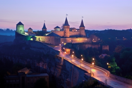 Panoramic view of medieval half-ruined castle in Kamenetz-Podolsk, Ukraineのeditorial素材
