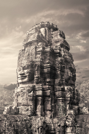 Faces of Bayon temple in Angkor Thom, Siemreap, Cambodia.の写真素材