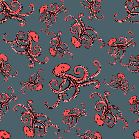 Seamless texture of an octopus. Pattern on the marine theme.のイラスト素材