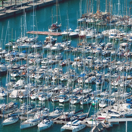 Barcelona port view from the air. Luxurious port in Barcelona, Spain.の写真素材