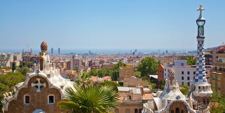 Park Guell by architect Gaudi in a summer day  in Barcelona, Spain.のeditorial素材