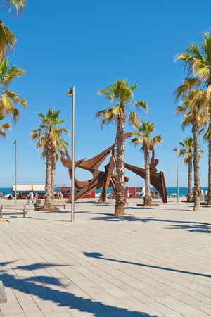 Barceloneta beach in Barcelona, Spain. View of the beach of Barceloneta.のeditorial素材