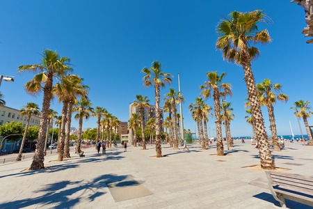 Barceloneta beach in Barcelona, Spain. View of the beach of Barceloneta.のeditorial素材