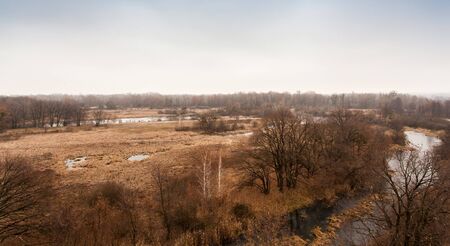 View of the field from the air. Aerial view of the autumn landscape.の写真素材