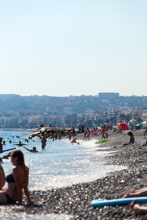 NICE, FRANCE - AUGUST 28, 2016. City landscape. View of the sea, beach and Promenade des Anglais Embankment in summer.のeditorial素材