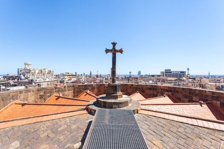 Panoramic Cityscape of Barcelona from the roof of Cathedral of the Holy Cross and Saint Eulalia . Aerial view. Spain.の写真素材
