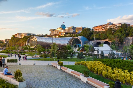 View of Concert Music Theatre Exhibition Hall In Summer Rike Park Tbilisi, Georgia.のeditorial素材