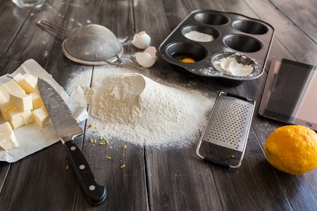 Ingredients for the dough and baking. The process of making cakes for a cake Napoleon