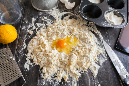 Dough during mixing. The process of making cakes for a cake Napoleonの写真素材
