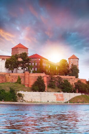 Wawel Castle from the Vistula River at sunset. Cracow, Poland.の写真素材