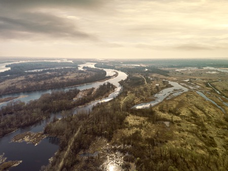 Early spring landscape from above. Aerial view.