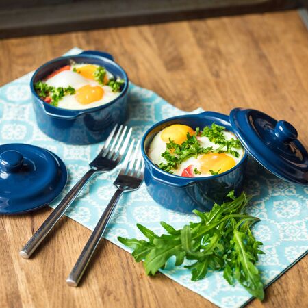 Portioned casserole from vegetables and eggs in Italian style.の写真素材