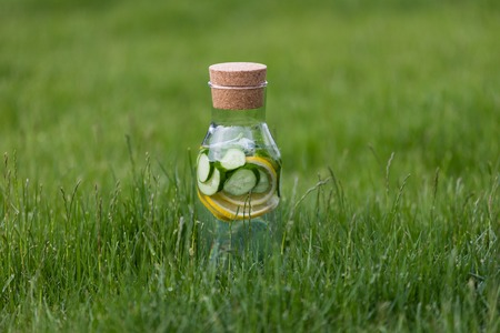 Summer fresh lemonade from lemons, mint and cucumber. Detox Waterの写真素材