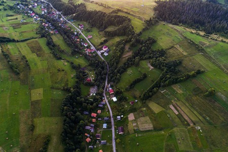 Aerial view of the village in the Carpathian mountains