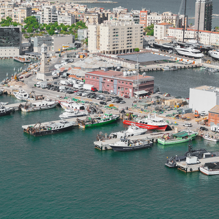 Boats in the harbor of Barcelona.